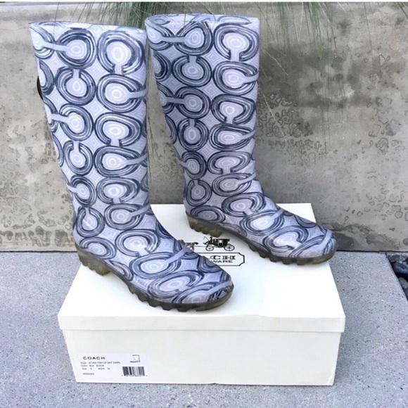Coach Shoes - COACH pixy RAINBOOTS gray monogram print 9 boot